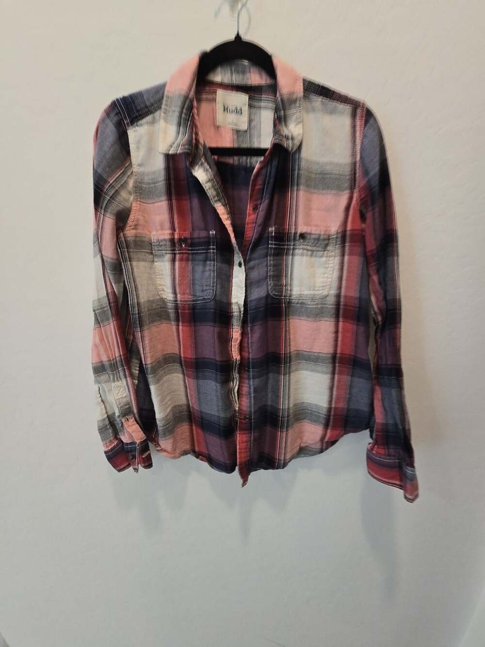 Mudd Plaid Button Front Long Sleeve Shirt Size L